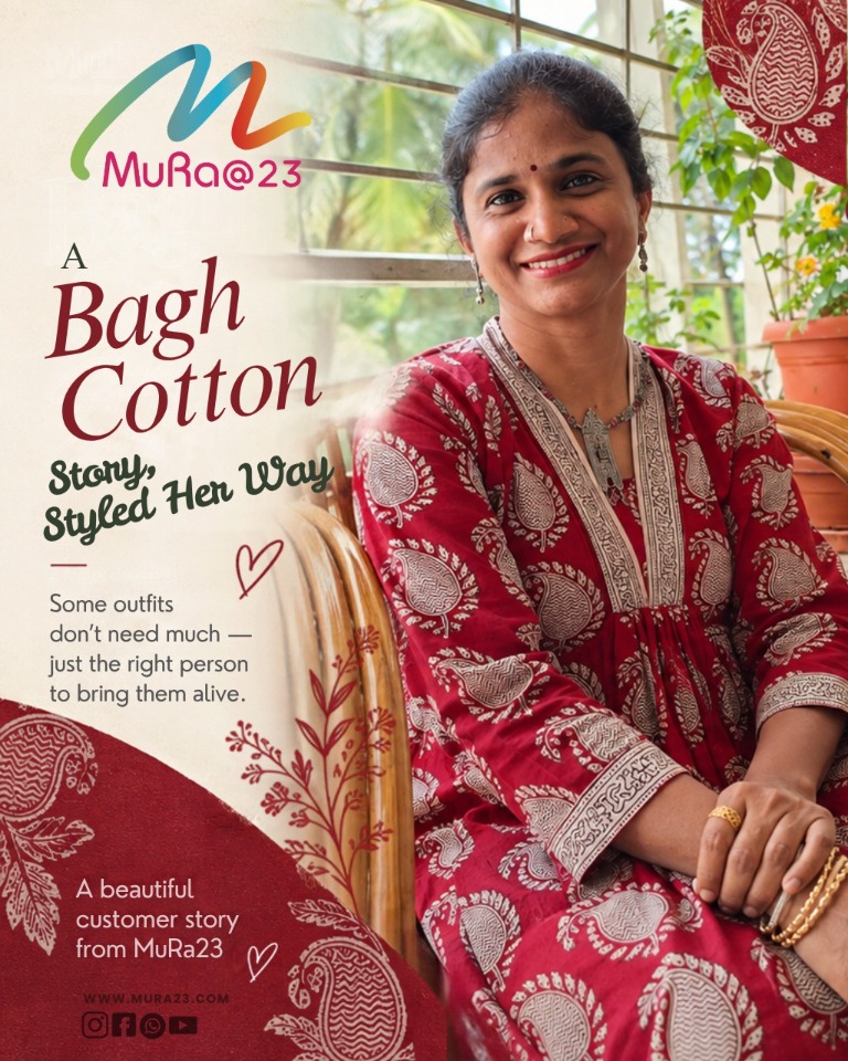 Customer wearing a red Bagh cotton outfit